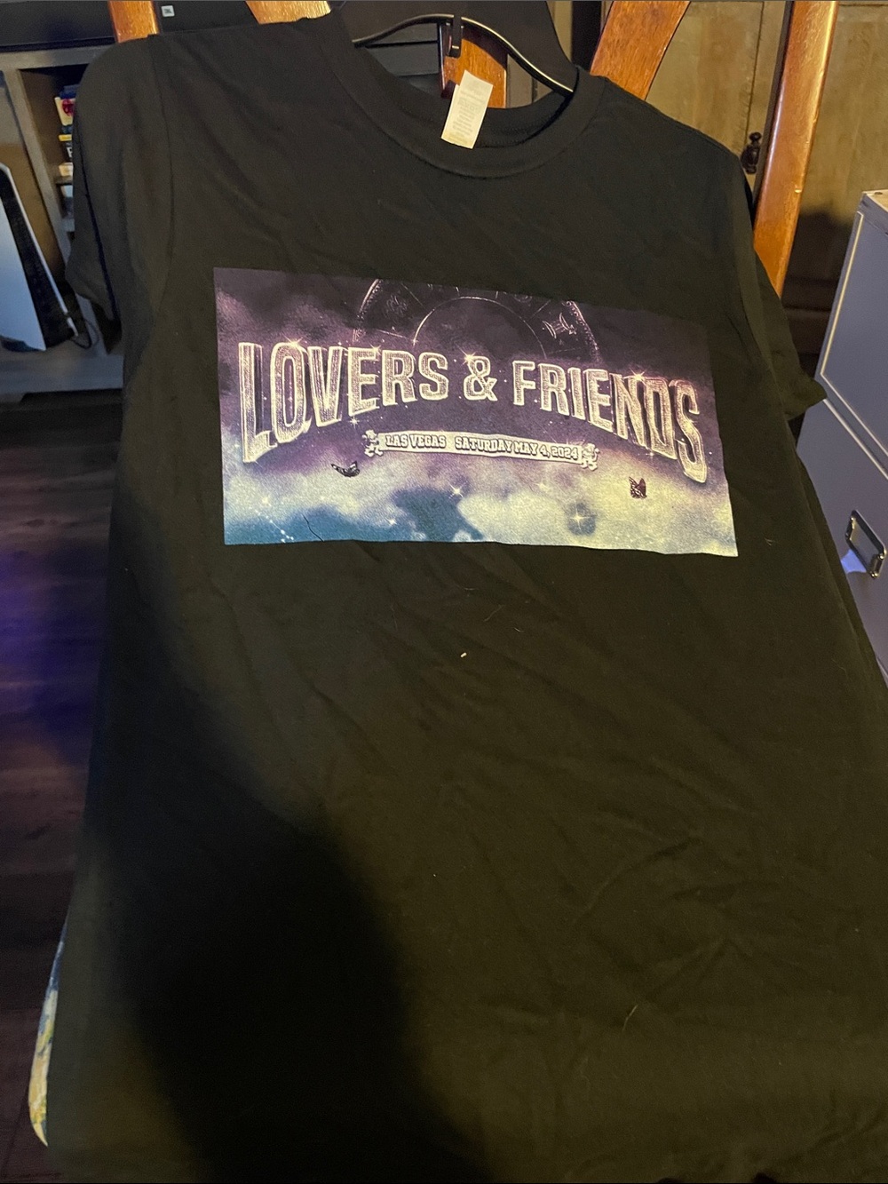 Lovers + Friends Black Short Sleeve Graphic Tee Festival